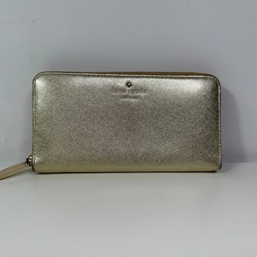Kate Spade Lacey Mikas Pond Gold Zip Around Wallet
